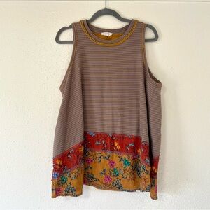 Easel Anthropologie Sleeveless Striped Floral Print  Tunic Tank Top Women Sz L